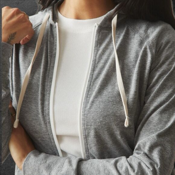 American Giant Lightweight Hoodie Womens M Gray Heather Raglan Full Zip USA NEW - Picture 6 of 11